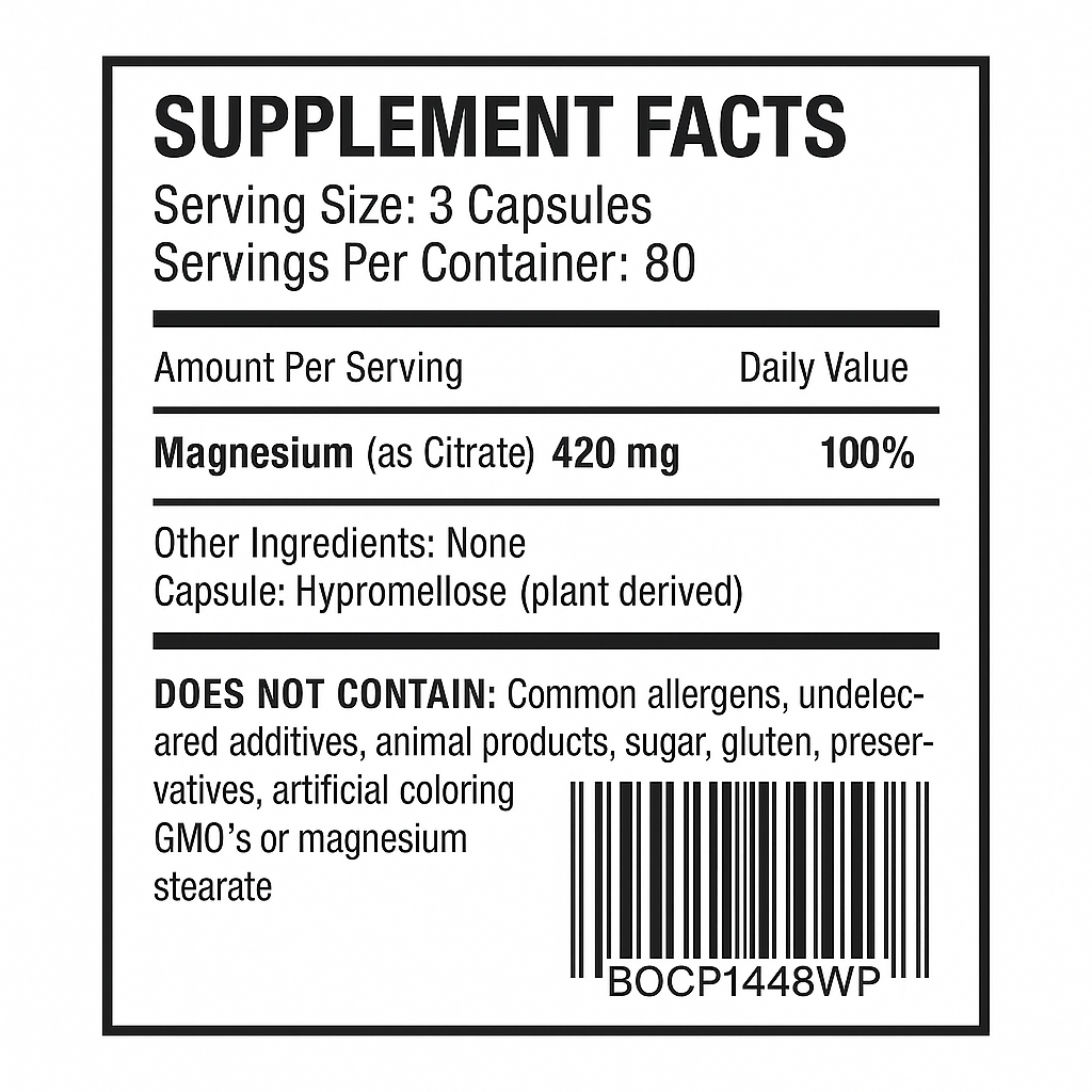 Vita4Life! Magnesium Citrate 420 mg - 240 Capsules  High Absorption Formula for Muscle, Nerve & Heart Support