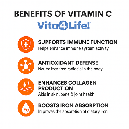 Vita4Life! Vitamin C Immune Support - 240 Capsules - High Potency with Zinc & Bioflavonoids