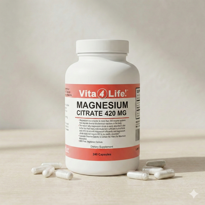 Vita4Life! Magnesium Citrate 420 mg - 240 Capsules  High Absorption Formula for Muscle, Nerve & Heart Support