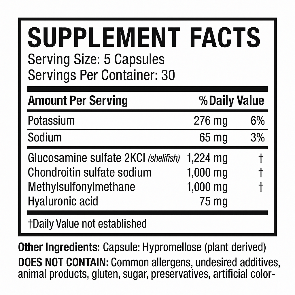Vita4Life! Complete Joint Health Extra Strength - 150 Capsules - Glucosamine, Chondroitin, MSM & Hyaluronic Acid for Mobility & Pain Relief