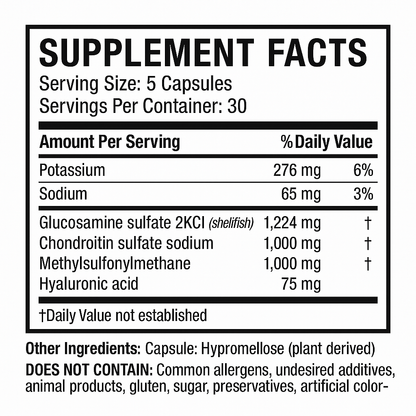 Vita4Life! Complete Joint Health Extra Strength - 150 Capsules - Glucosamine, Chondroitin, MSM & Hyaluronic Acid for Mobility & Pain Relief