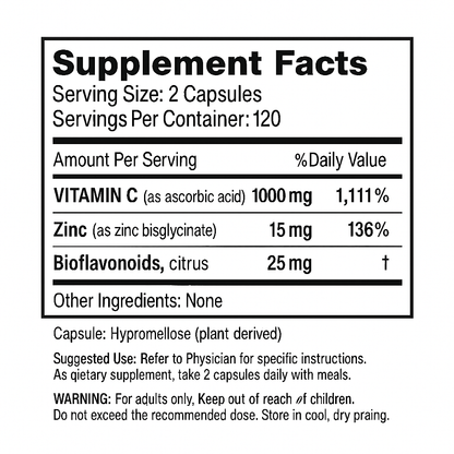Vita4Life! Vitamin C Immune Support - 240 Capsules - High Potency with Zinc & Bioflavonoids