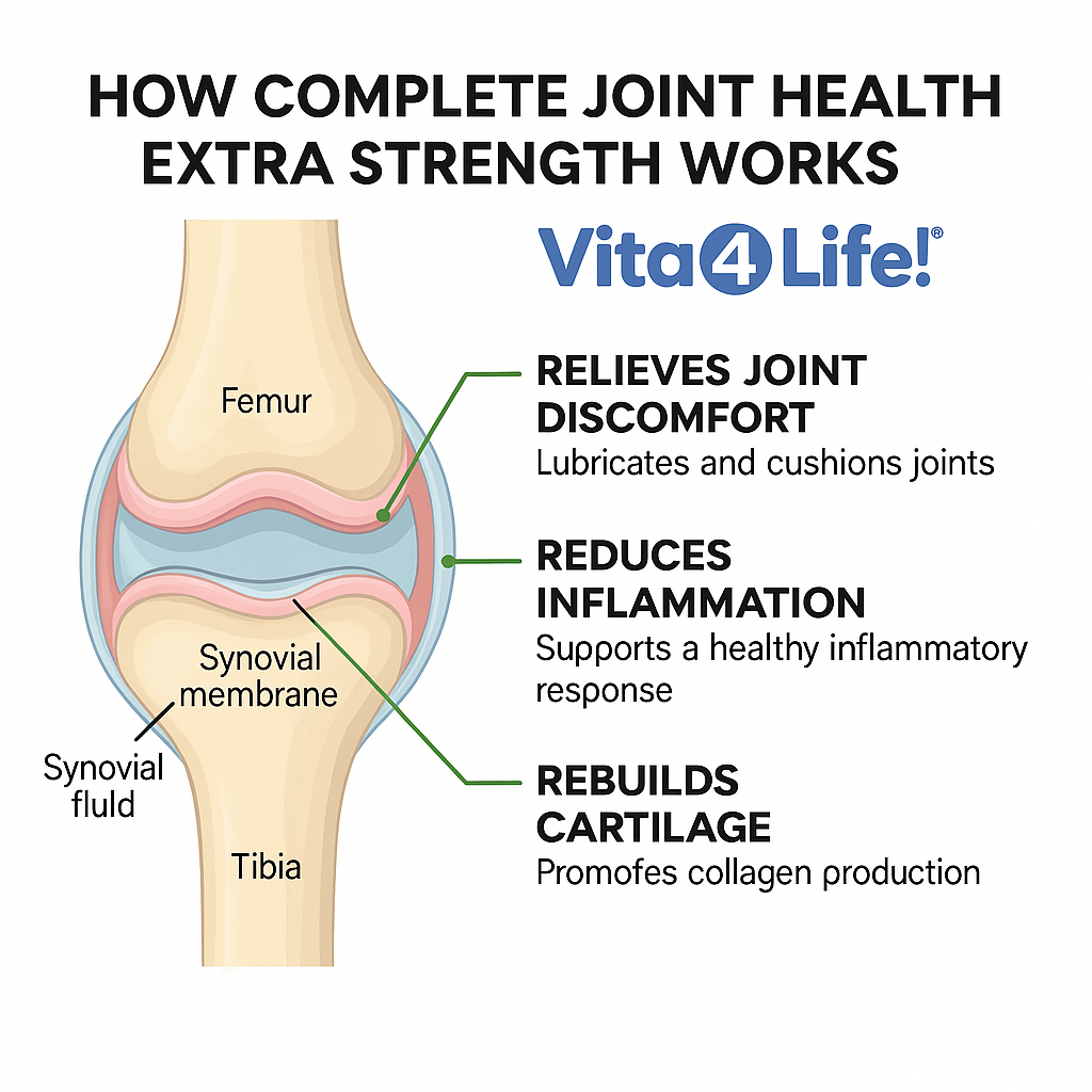 Vita4Life! Complete Joint Health Extra Strength - 150 Capsules - Glucosamine, Chondroitin, MSM & Hyaluronic Acid for Mobility & Pain Relief