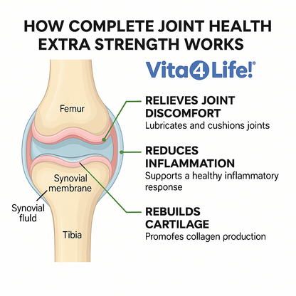 Vita4Life! Complete Joint Health Extra Strength - 150 Capsules - Glucosamine, Chondroitin, MSM & Hyaluronic Acid for Mobility & Pain Relief